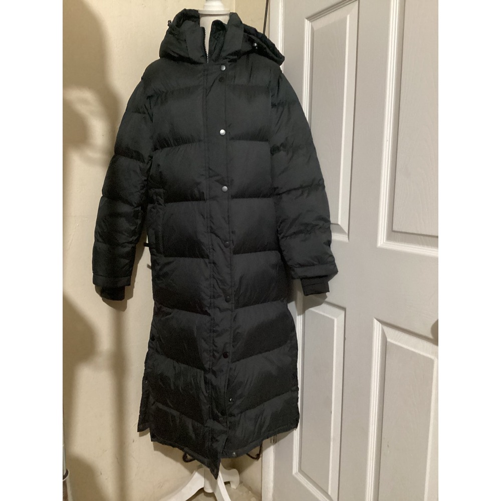 Quince Responsible Down Puffer Jacket Black Long Maxi Hooded Coat Womens Medium